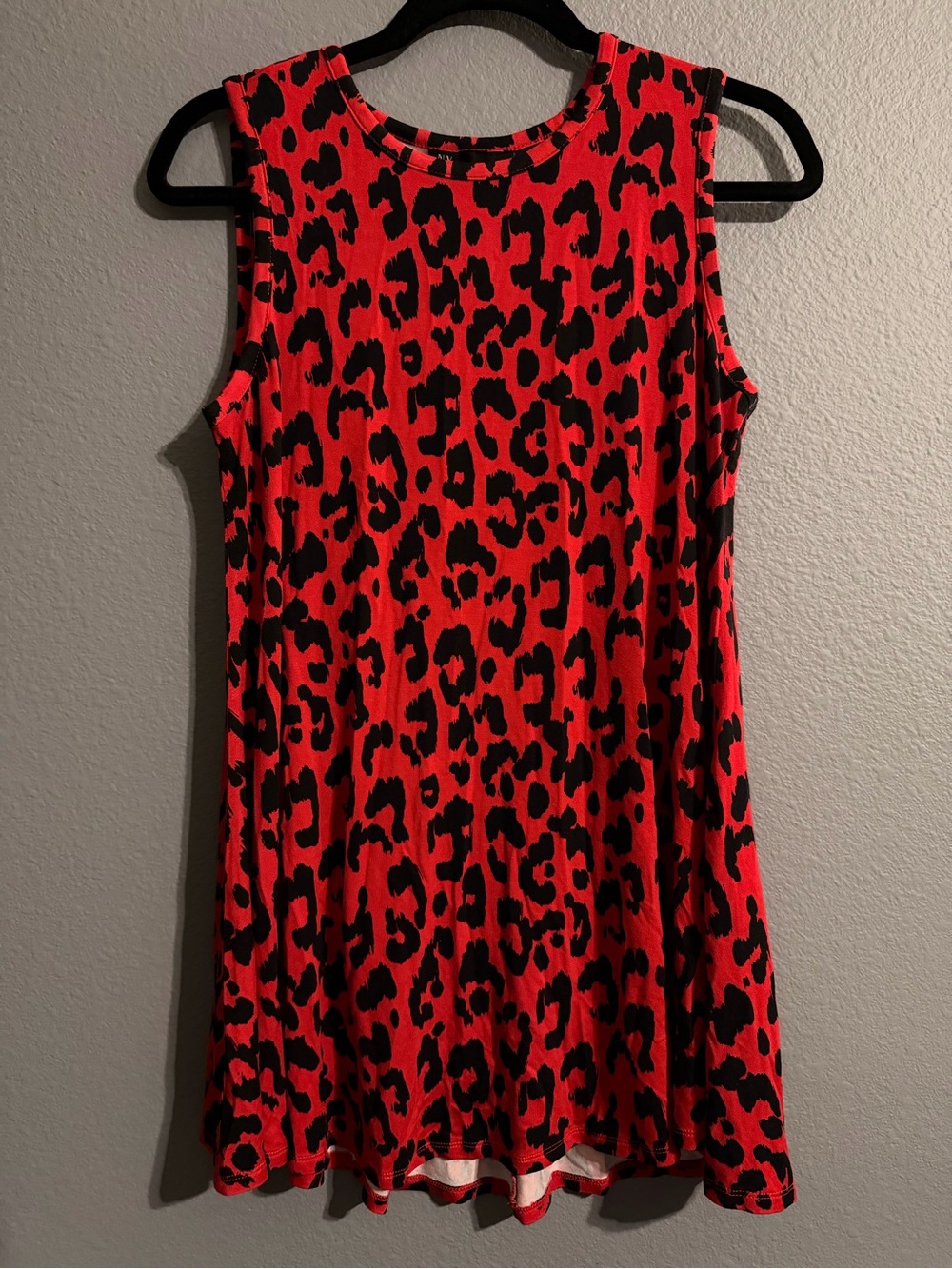 New York & Company Leopard Print Swing Tank Red & Black Small